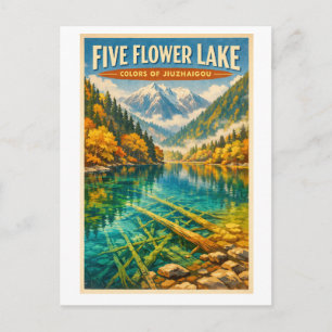 Five Flower Lake , Jiuzhaigou, China travel Postcard