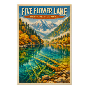 Five Flower Lake , Jiuzhaigou, China travel Poster