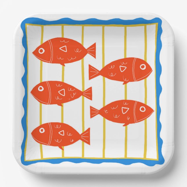 Five Fun Fish Nautical Design Paper Plate (Front)