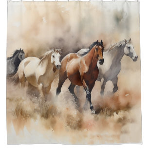 “Five Galloping Mustangs” Dusty Western Watercolou Shower Curtain