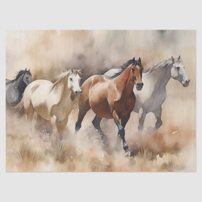 “Five Galloping Mustangs” Dusty Western Watercolou Tissue Paper (Front)