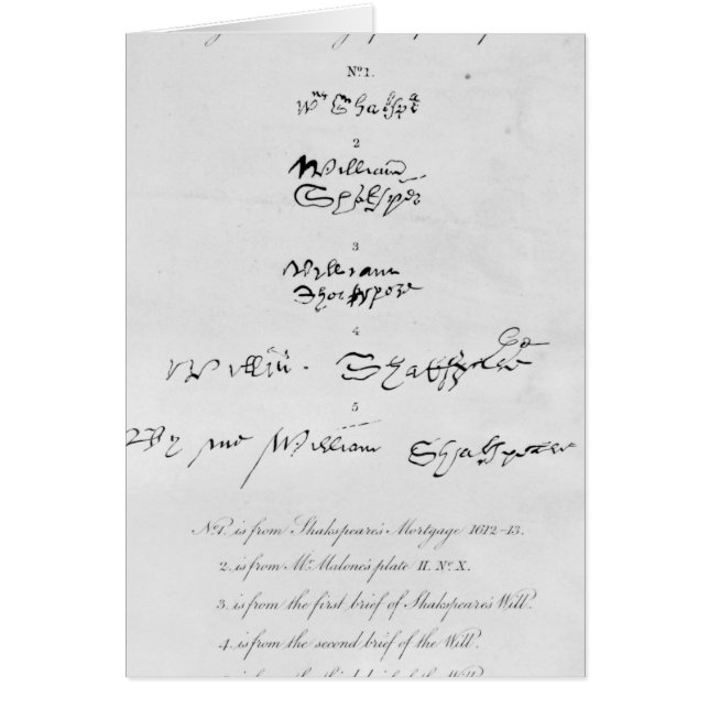 Five Genuine Autographs of William Shakespeare (Front)