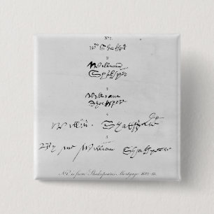 Five Genuine Autographs of William Shakespeare 15 Cm Square Badge