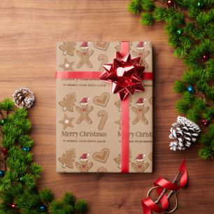 Five Gingerbread Christmas Cookie Shapes & Text Wrapping Paper