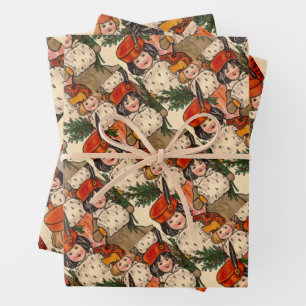 Five Girls With Furry Muffs - Florence Hardy Wrapping Paper Sheet