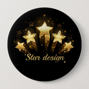 Five gold stars on black 10 cm round badge