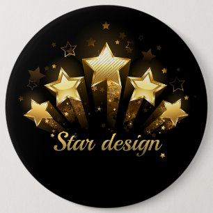 Five gold stars on black 6 cm round badge