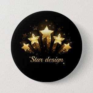 Five gold stars on black 7.5 cm round badge