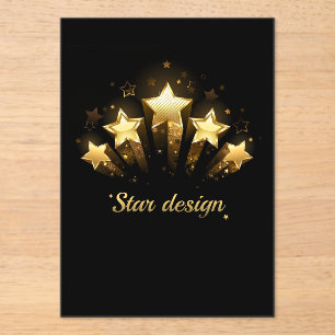 Five gold stars on black acrylic invitations