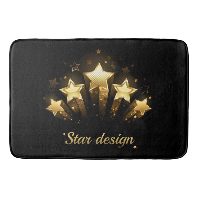 Five gold stars on black bath mat (Front)