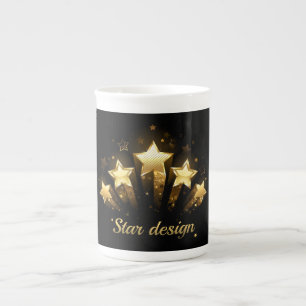 Five gold stars on black bone china mug