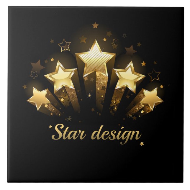 Five gold stars on black ceramic tile (Front)