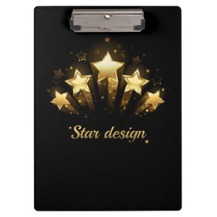 Five gold stars on black clipboard