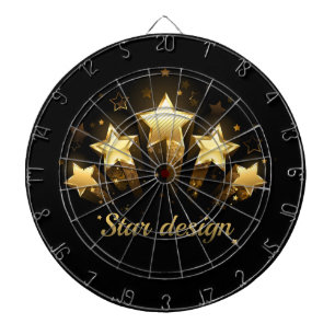 Five gold stars on black dartboard