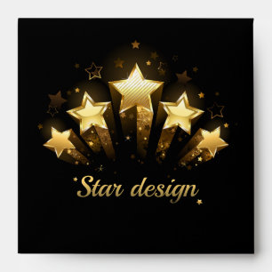 Five gold stars on black envelope