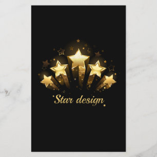 Five gold stars on black flyer