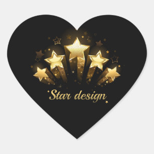 Five gold stars on black heart sticker