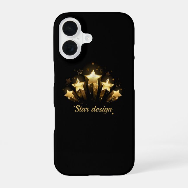 Five gold stars on black iPhone 16 case (Back)