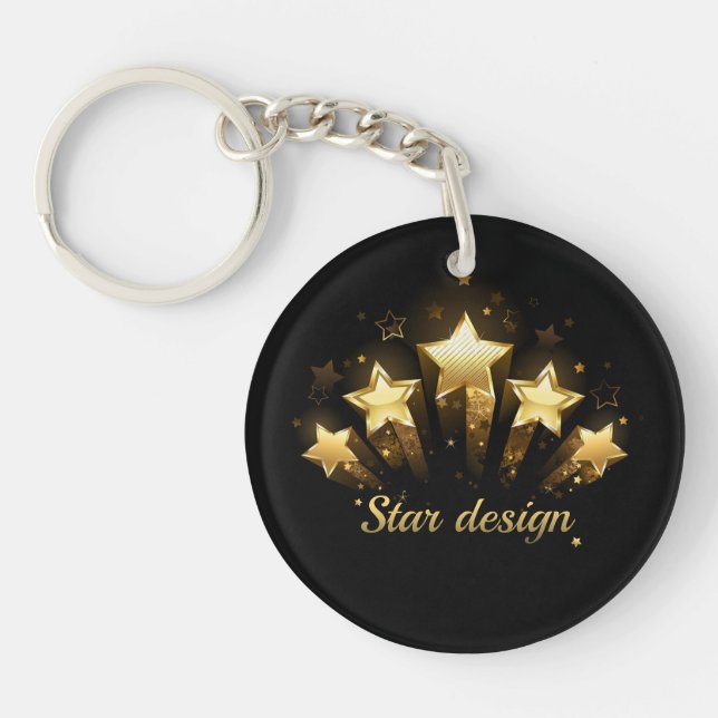 Five gold stars on black key ring (Front)