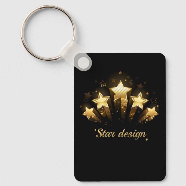 Five gold stars on black key ring (Front)