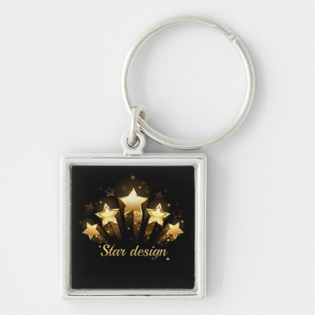Five gold stars on black key ring (Front)