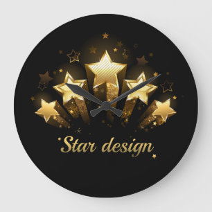 Five gold stars on black large clock