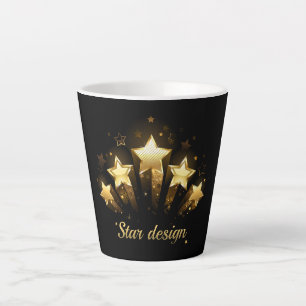 Five gold stars on black latte mug