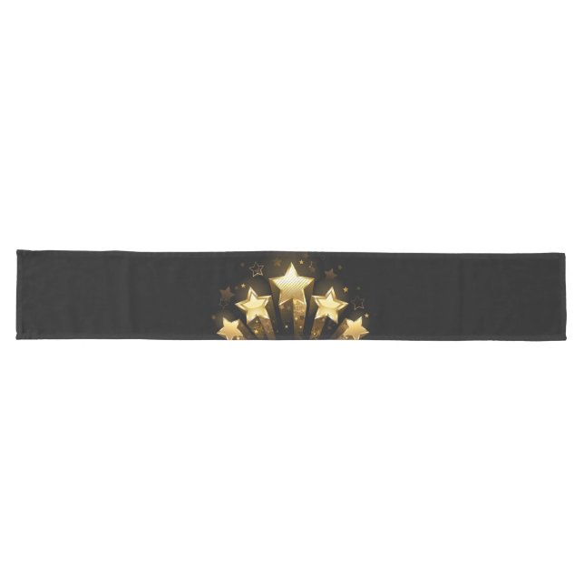 Five gold stars on black long table runner (Horizontal)