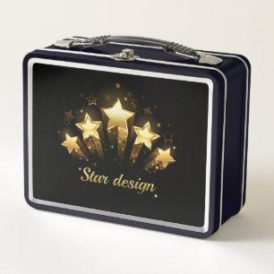 Five gold stars on black metal lunch box