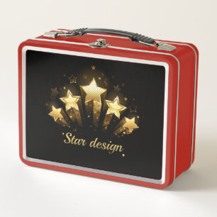 Five gold stars on black metal lunch box
