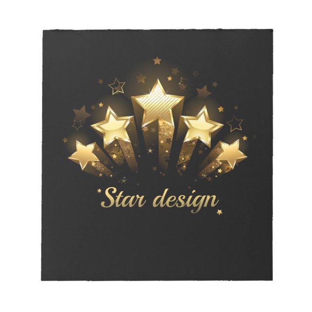 Five gold stars on black notepad (Front)