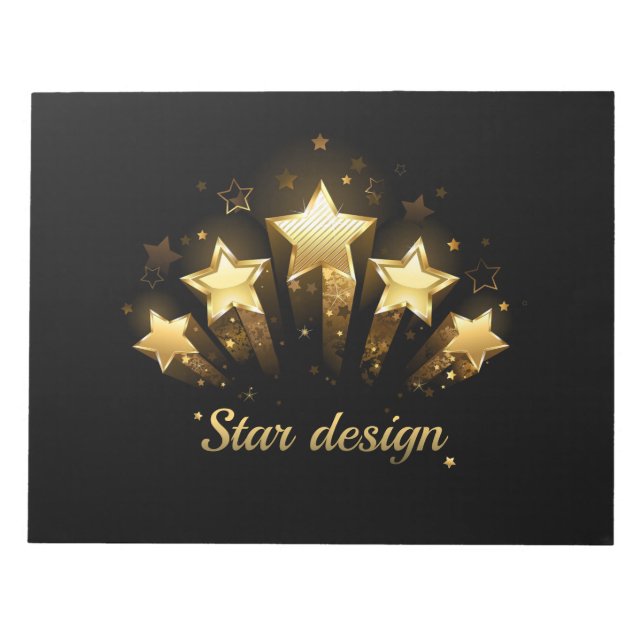 Five gold stars on black notepad (Front)