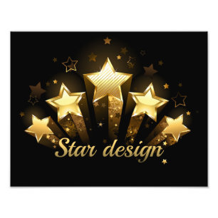 Five gold stars on black photo print