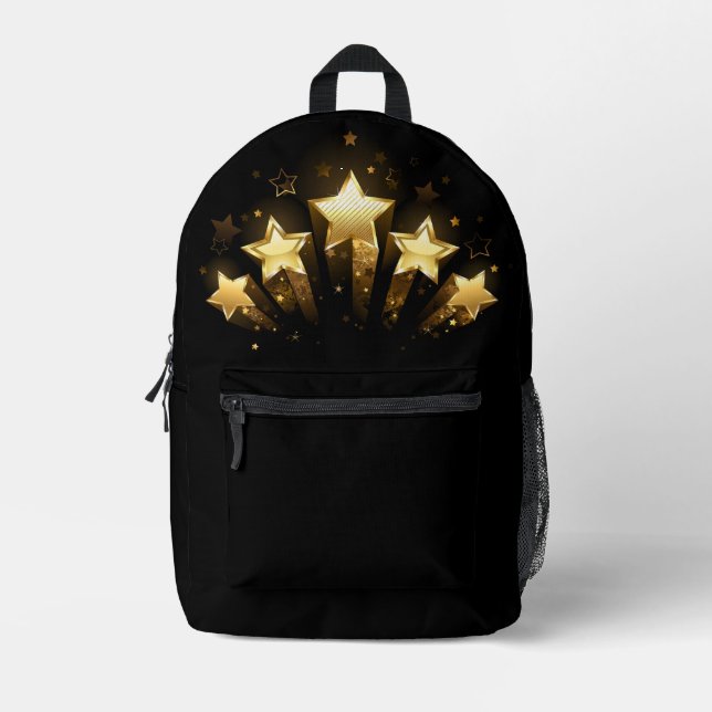 Five gold stars on black printed backpack (Front)