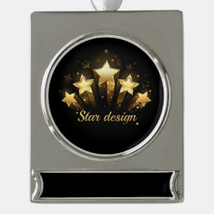 Five gold stars on black silver plated banner ornament