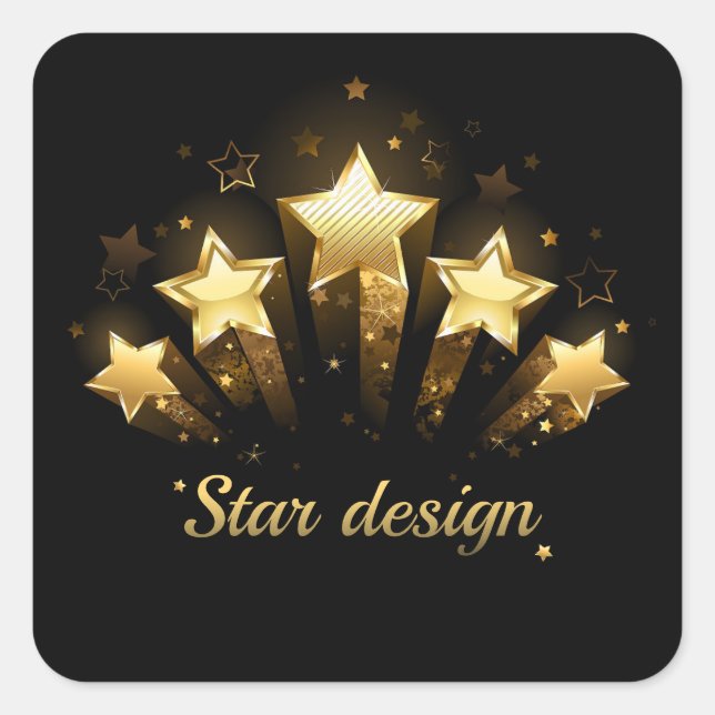 Five gold stars on black square sticker (Front)