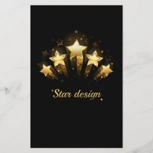 Five gold stars on black stationery