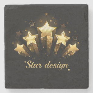 Five gold stars on black stone coaster