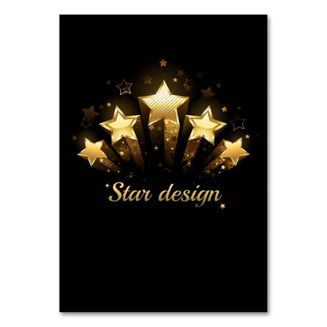 Five gold stars on black table number (Front)