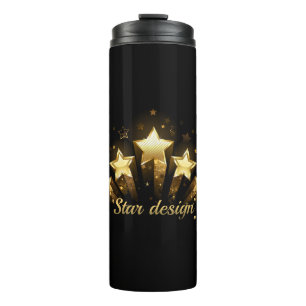 Five gold stars on black thermal tumbler