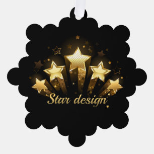 Five gold stars on black tree decoration card