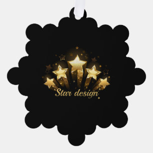 Five gold stars on black tree decoration card
