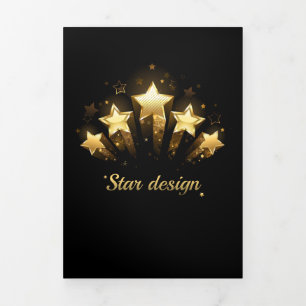 Five gold stars on black Tri-Fold announcement