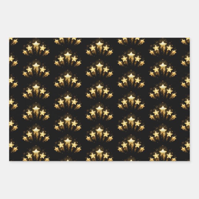 Five gold stars on black wrapping paper sheet (Front)