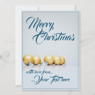 Five golden christmas balls - blue writing