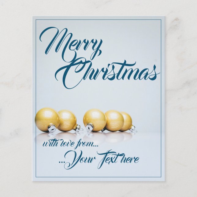 Five golden christmas balls - blue writing (Front)
