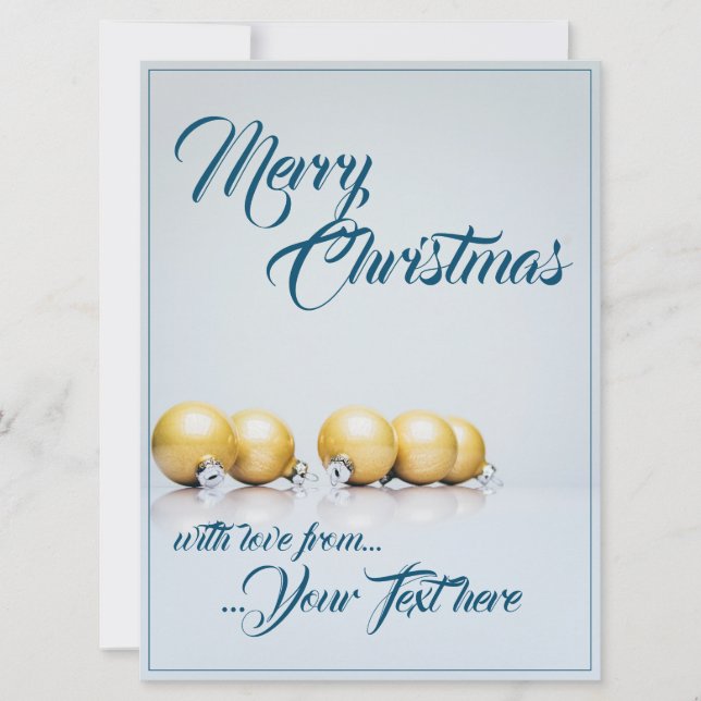 Five golden christmas balls - blue writing (Front)