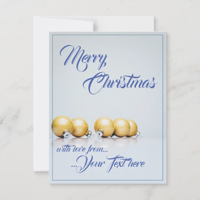 Five golden christmas balls - blue writing (Front)