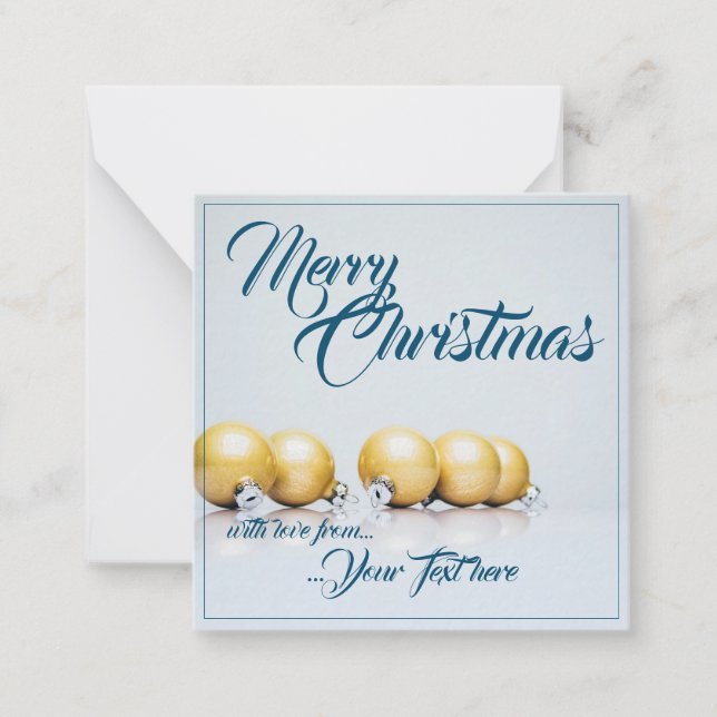 Five golden christmas balls - blue writing card (Front)