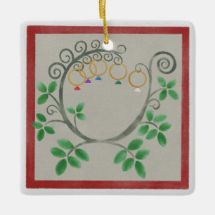 Five Golden Rings Square Christmas Ornament